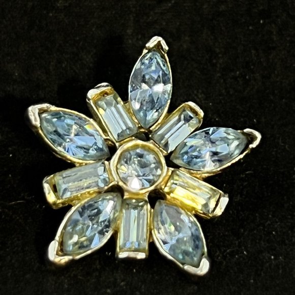 Vintage Pell Silver Tone Blue Rhinestone Clip On Earrings (3290) - Picture 5 of 7